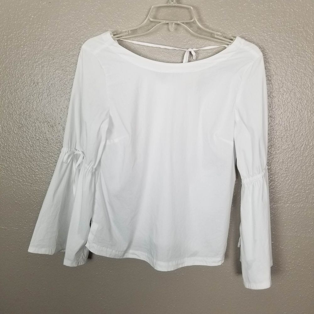 Loft White Peasant Blouse SP Flute Sleeve Boho